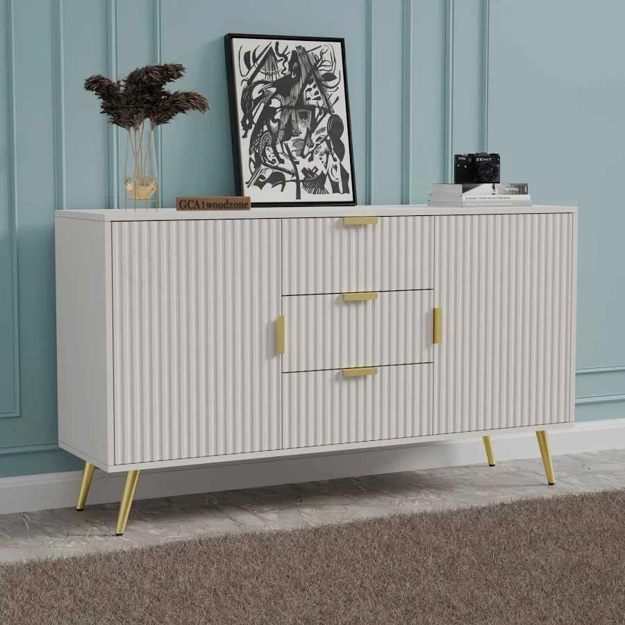 Side Board with 3 Drawers & 2 Doors Cabinet Storage for Dining