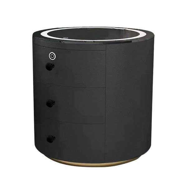 Intelligent Round Bedside Table With Tempered Glass & Gray Finish K30