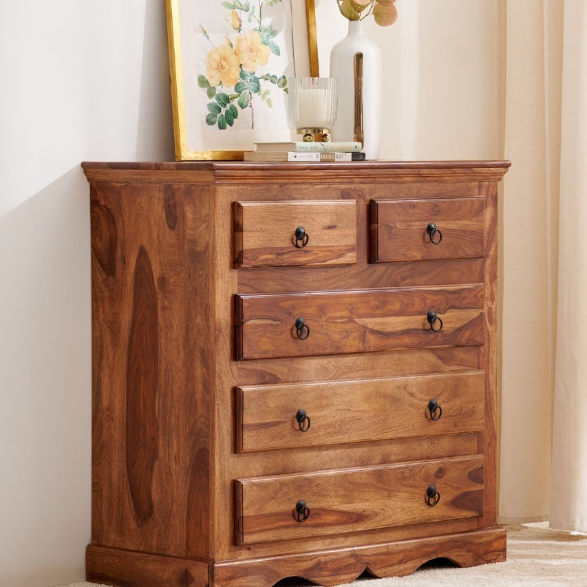 Wood Chest of 5 Drawers - Brown