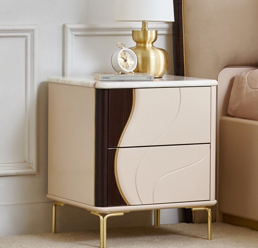 Bedside Table with Drawers - Brown